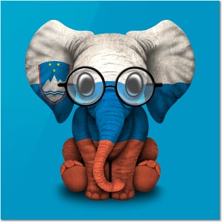 Baby Elephant with Glasses and Slovenian Flag Posters and Art